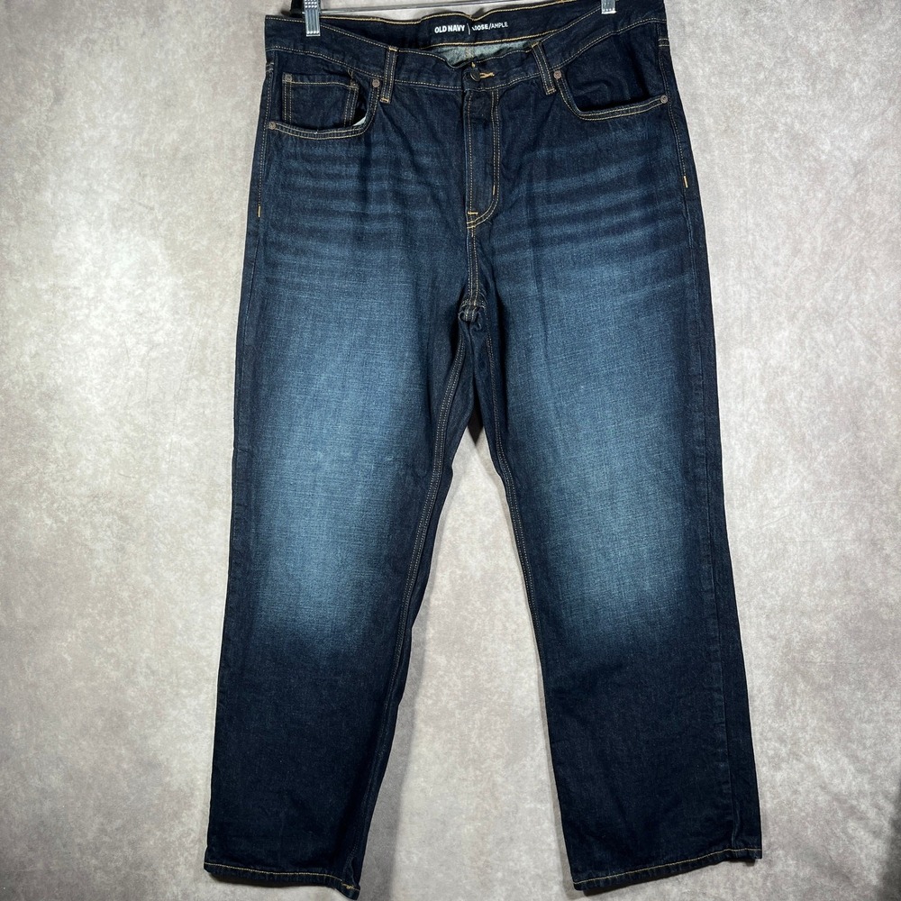 Old Navy Loose Ample Jeans Mens 40X30 Blue Dark Wash Denim Straight Everyday